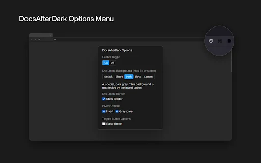 DocsAfterDark: Pinakamahusay na Dark Mode para sa Google Docs - Screenshot 5